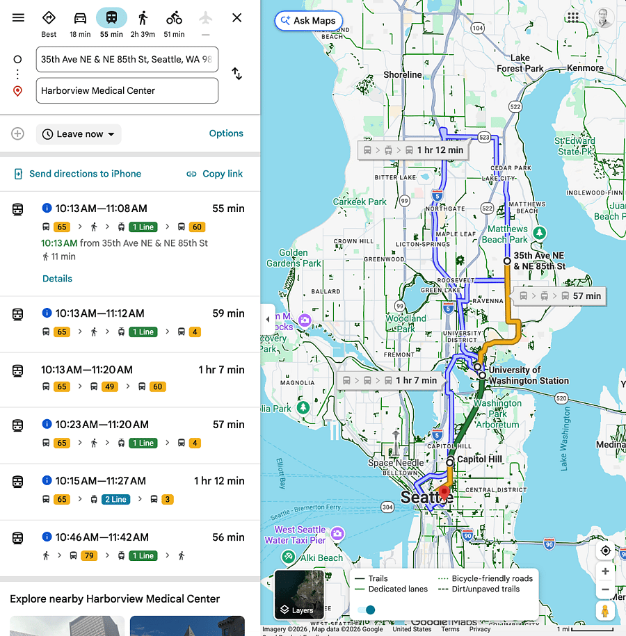 Public Transit to Harborview Medical Center