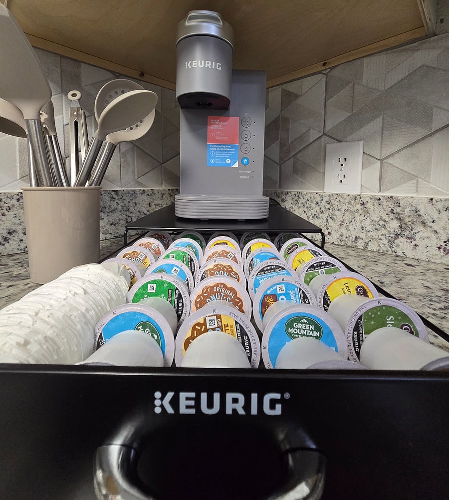 Enjoy hot or iced coffee or tea with our single-serve Keurig.