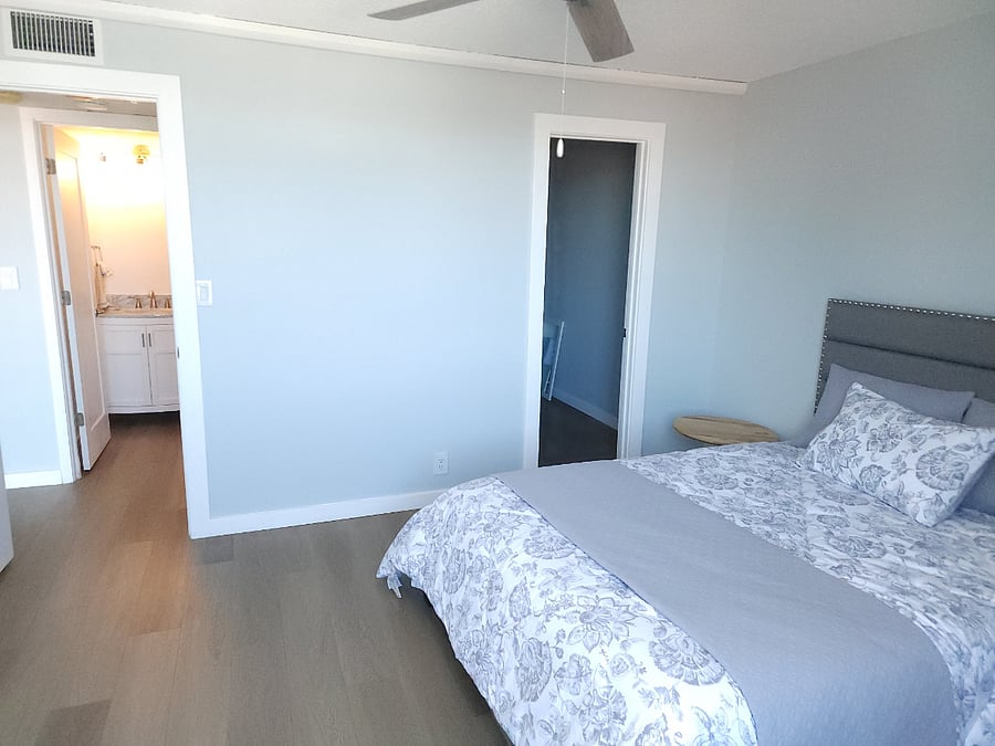 Large master bedroom with King size bed and walk in closet