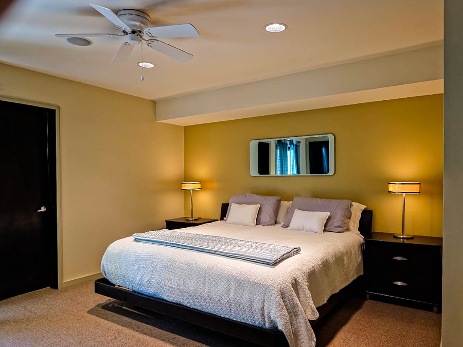 Primary bedroom with king-sized bed.