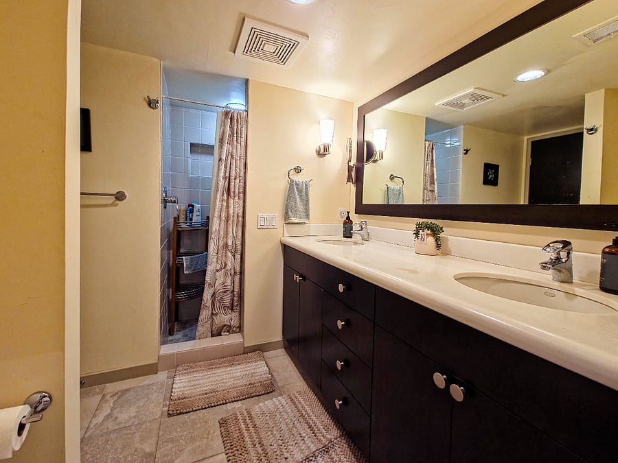 Secondary bathroom with walk in shower.