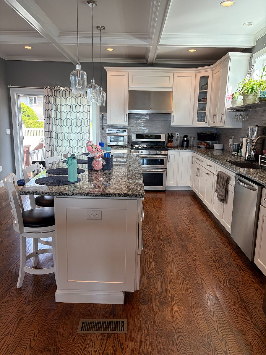 Bright, well-equipped kitchen with island seating and plenty of room for everyday use.