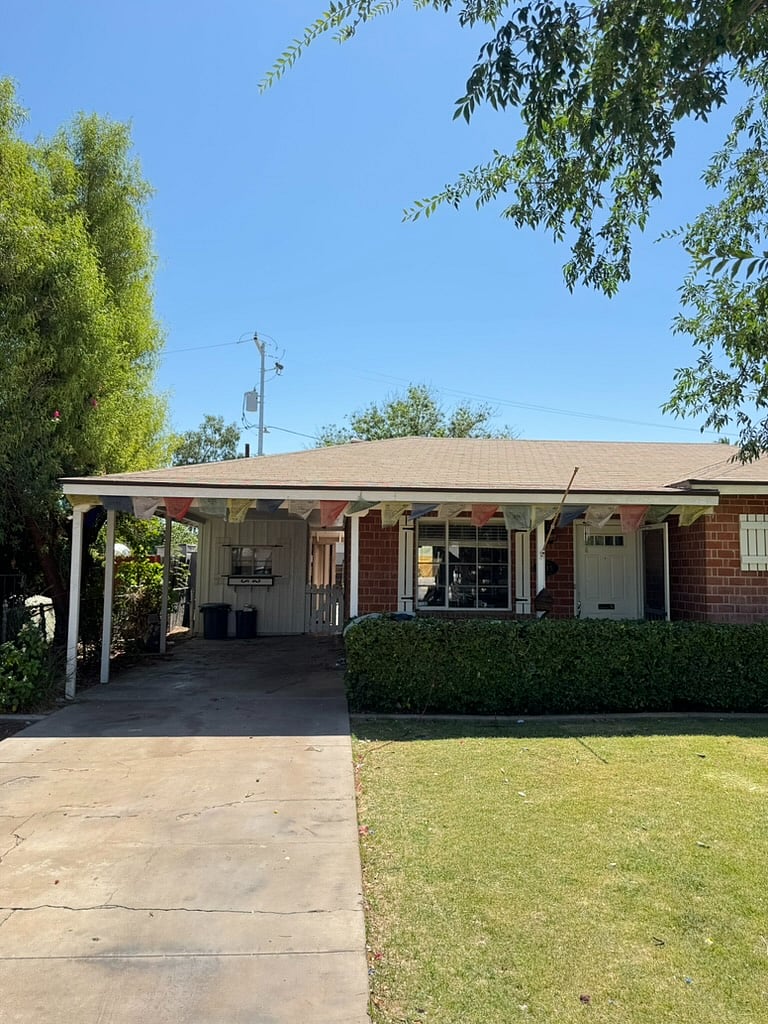 The front of the home/carport