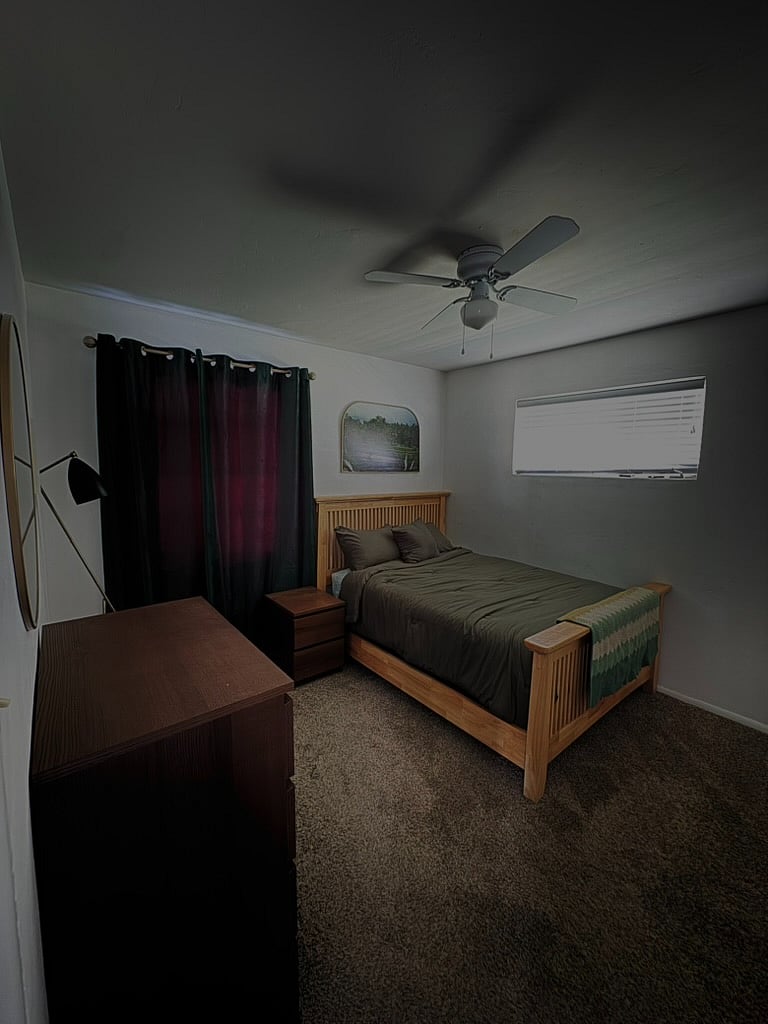 Black out curtains are in both bedrooms for professionals on night shift to get good daytime sleep!