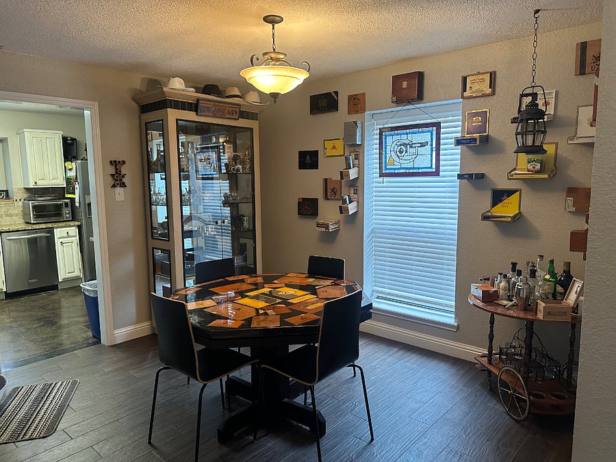Cigar / whiskey / computer / study area