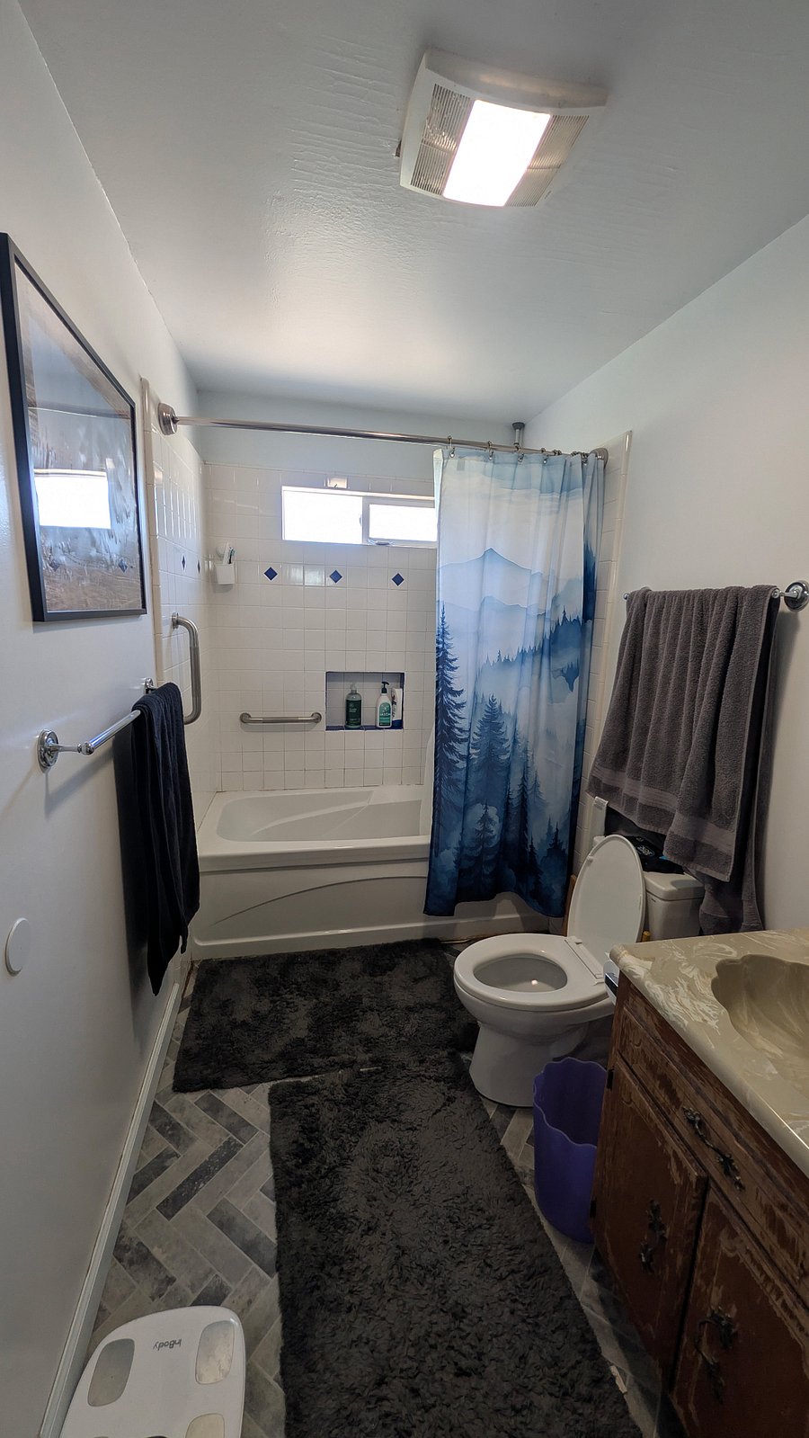 Shared bathroom access with homeowners, including tub/shower.