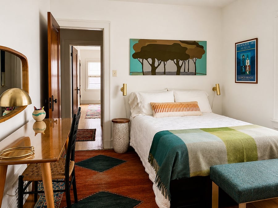 Double Bed with Desk, Dresser and Closet