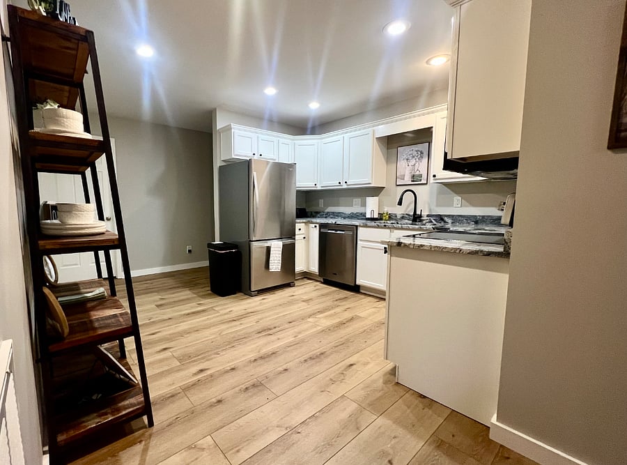 Fully Stocked Kitchen, NEW Stainless Steel appliances: Range, Microwave, Dishwasher and Refrigerator