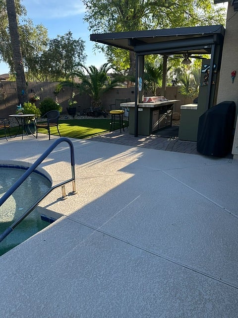 Outdoor kitchen and pool