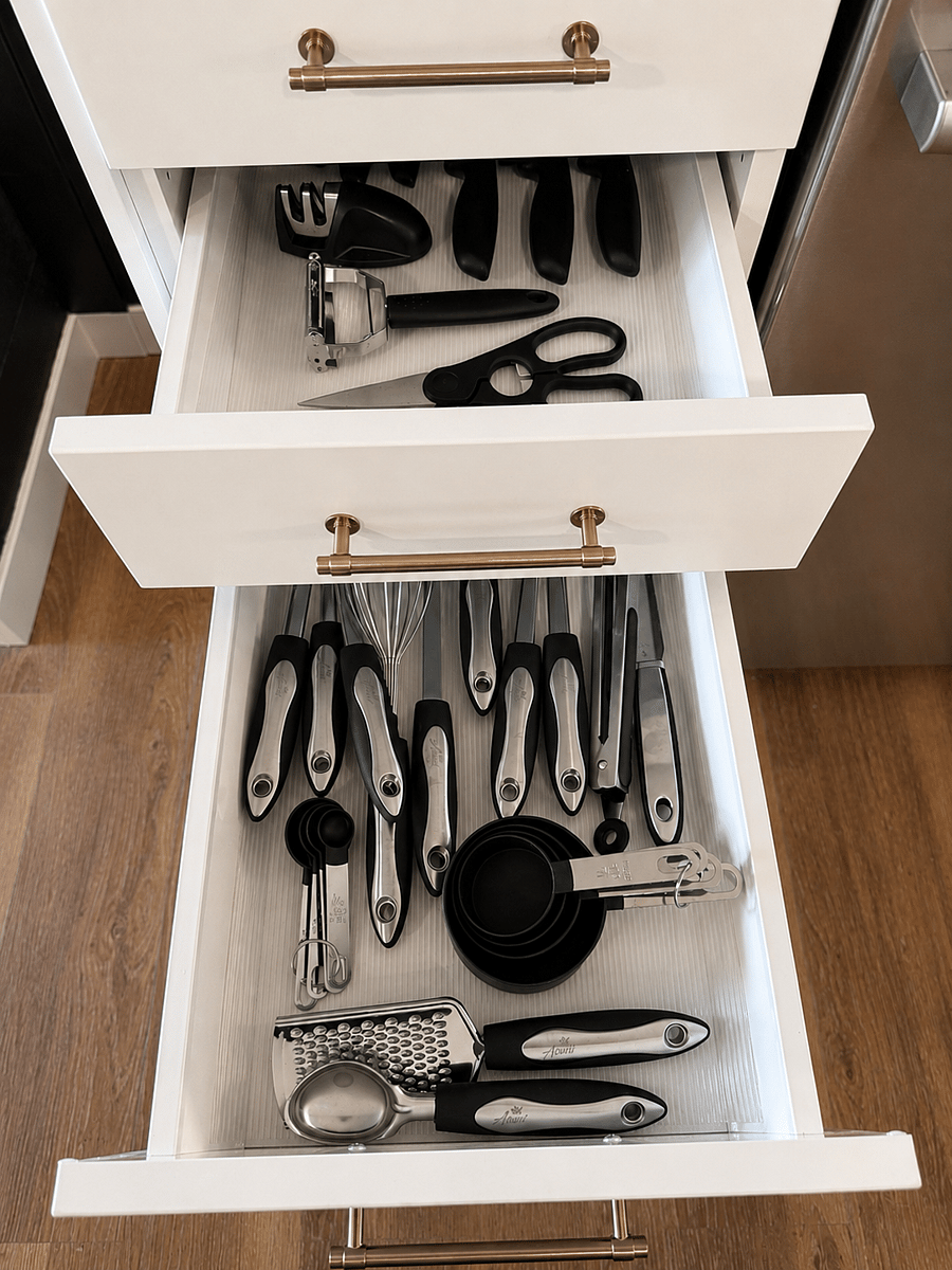 Fully equipped with cooking utensils, sharp knives, measuring tools, and kitchen gadgetseverything you need for home cooking.