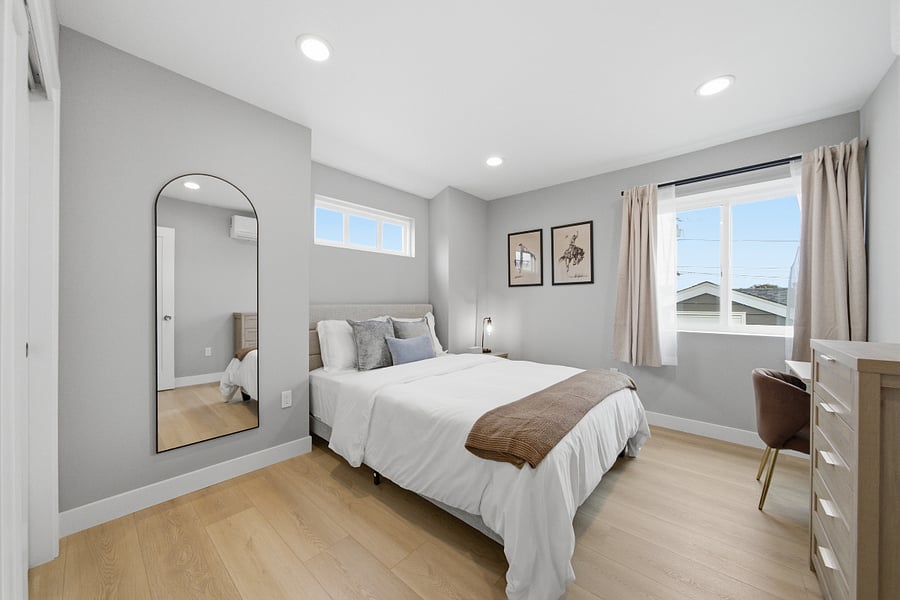 Bedroom One: Queen Bed, Desk and Closet