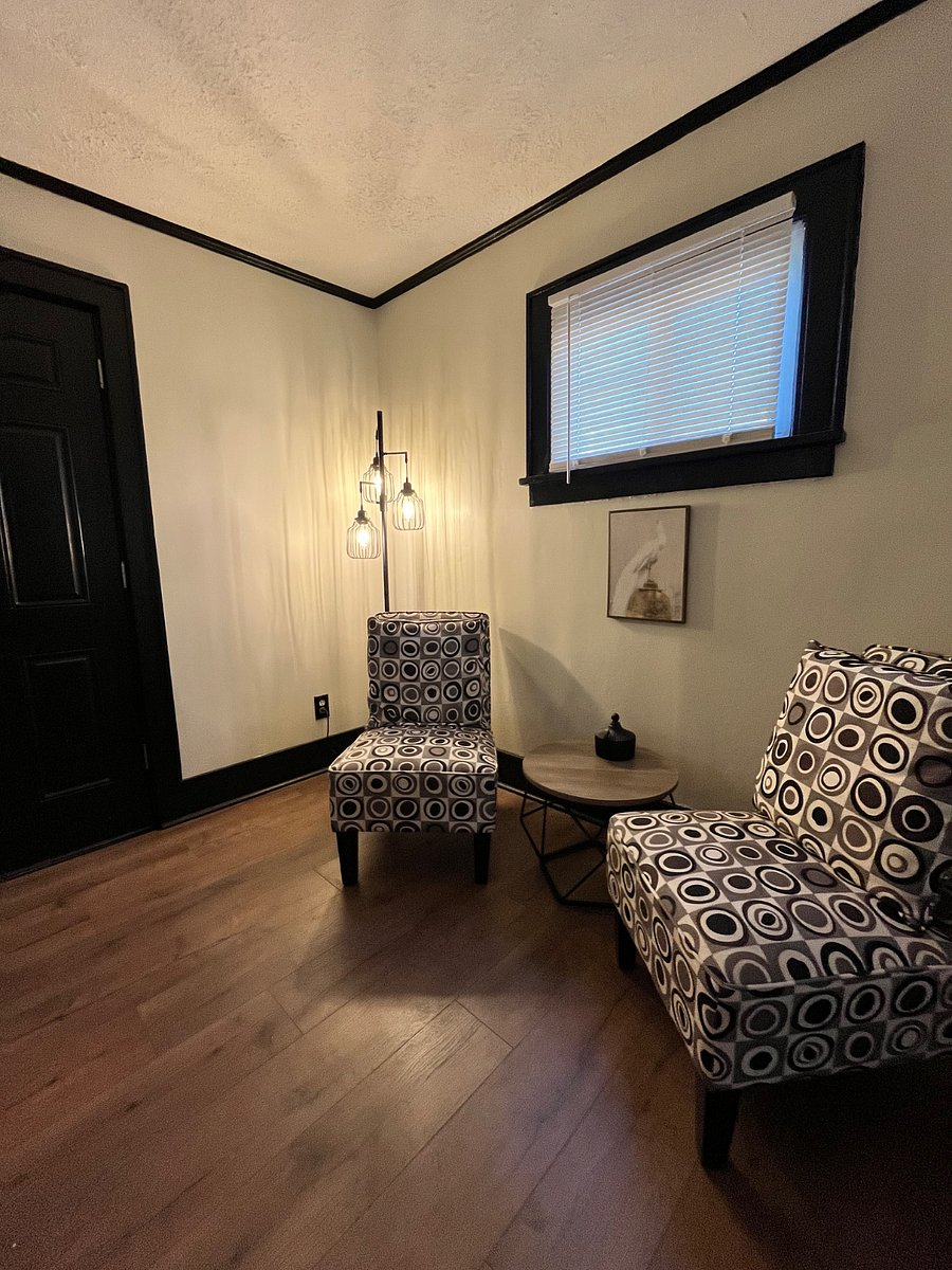 Conversation nook at the back end of the living room