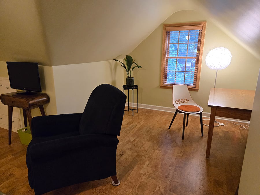 Work area of sitting room.