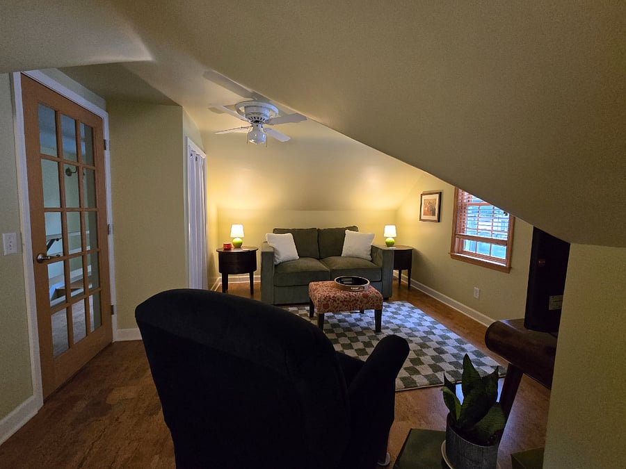 Sitting room with French door.