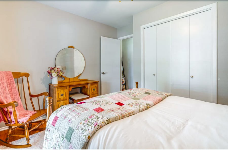 The "Pink Bedroom". The dressing table has been recently changed out for a larger dresser for storage of your clothing for your stay.