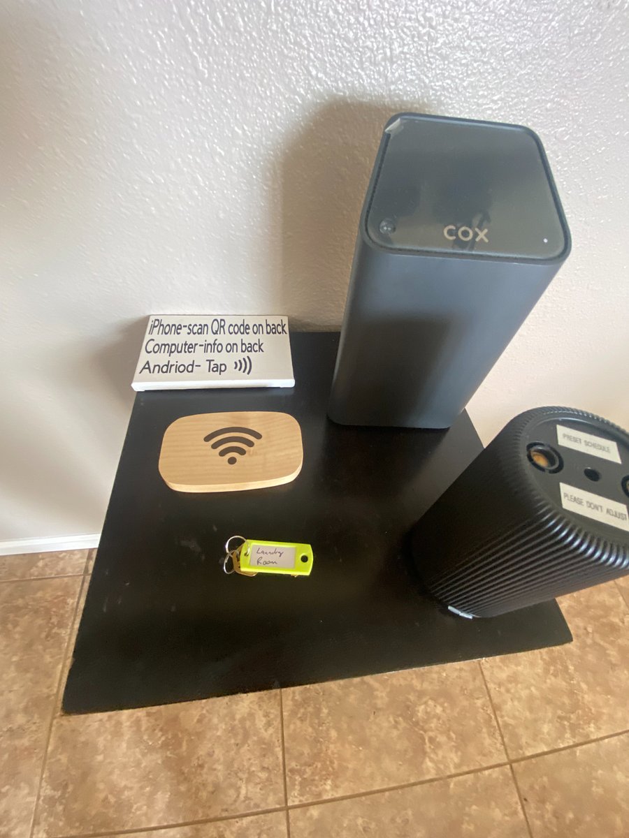 Wifi puck, laundry room key (w/d located in room off back porch)