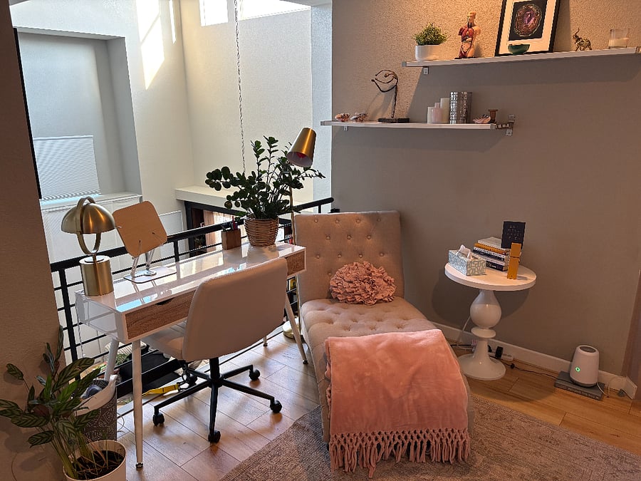 Third floor office overlooking living area