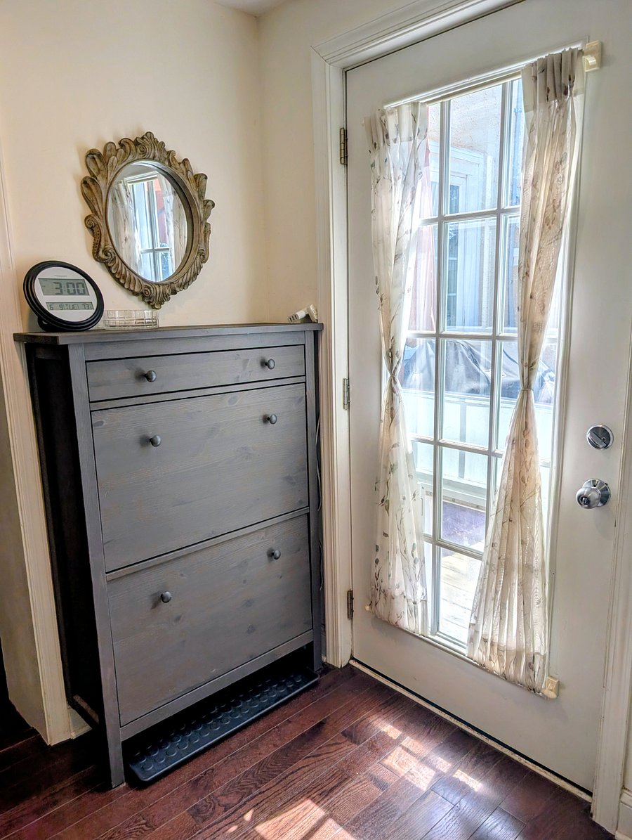 Back door to deck and shoe storage