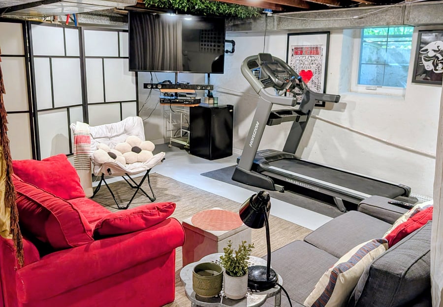 Basement TV and treadmill