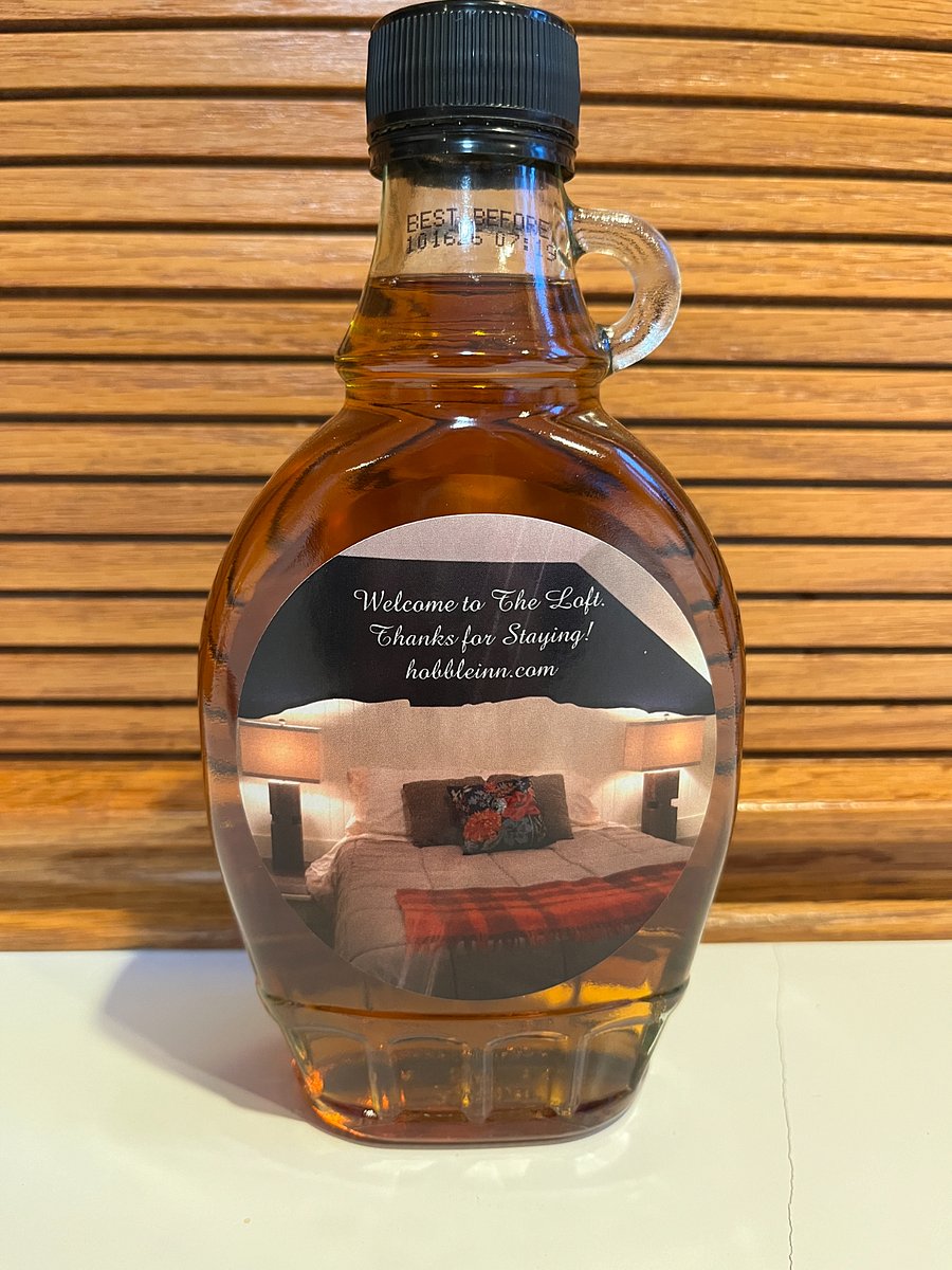 A welcome basket including this custom labeled syrup awaits you!