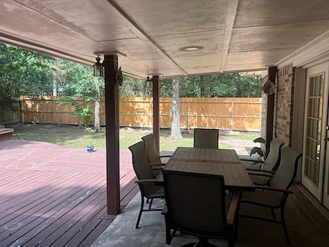 Relax on the covered back patio.