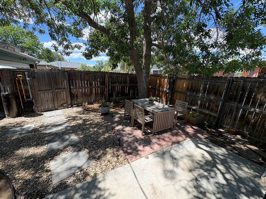 Backyard: Relax around the propane fire pit, enjoy meals at the picnic table, grill dinner, or enjoy some tomatoes and peppers from the garden.