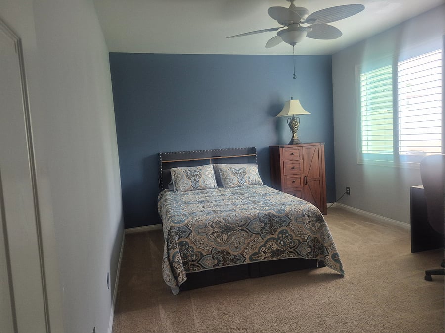 Your QUEEN BED and plantation shutters.