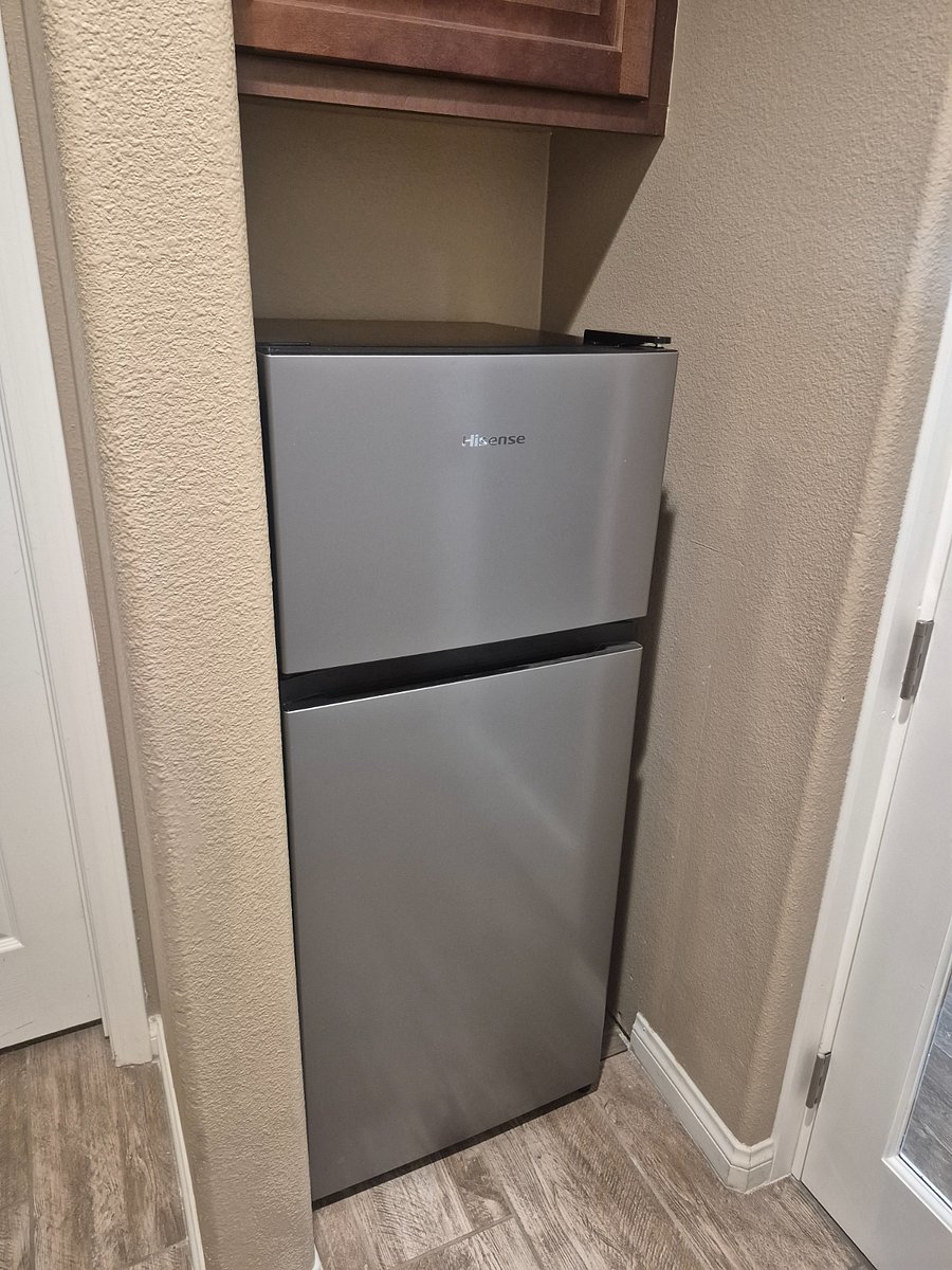 Your private apartment sized refrigerator and freezer with the pantry above.