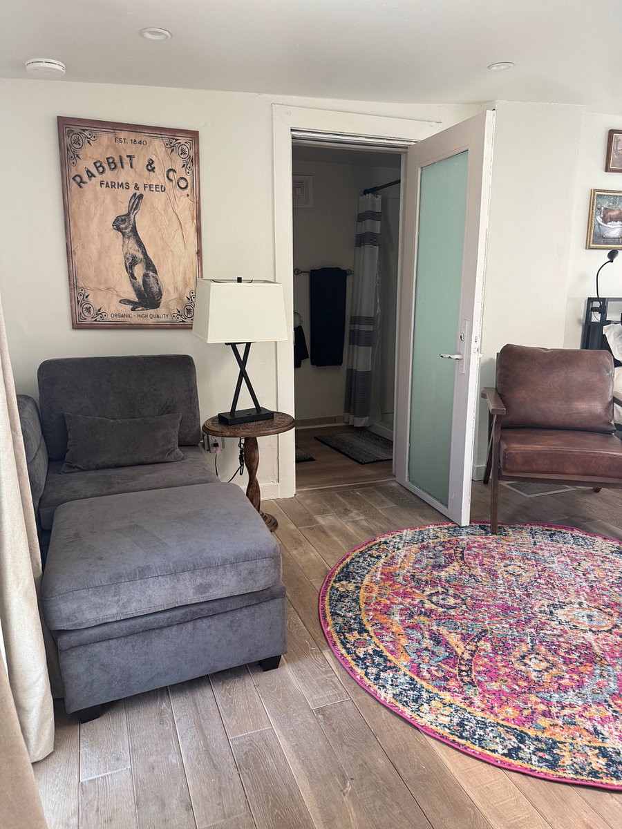 Seating area in bedroom and bath
