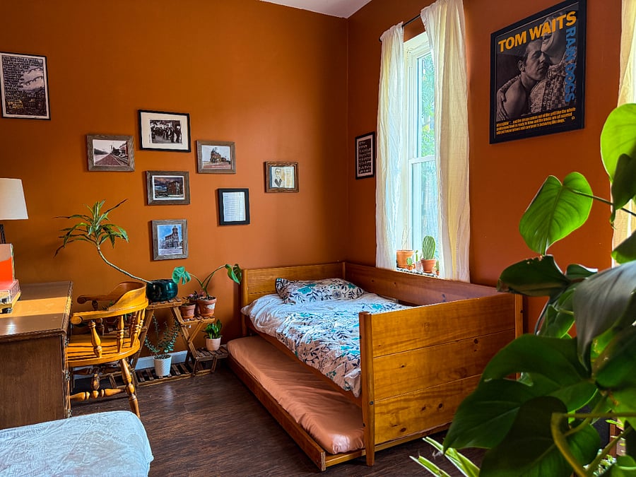 Second-floor bedroom/office with a trundle bed and a large closet 