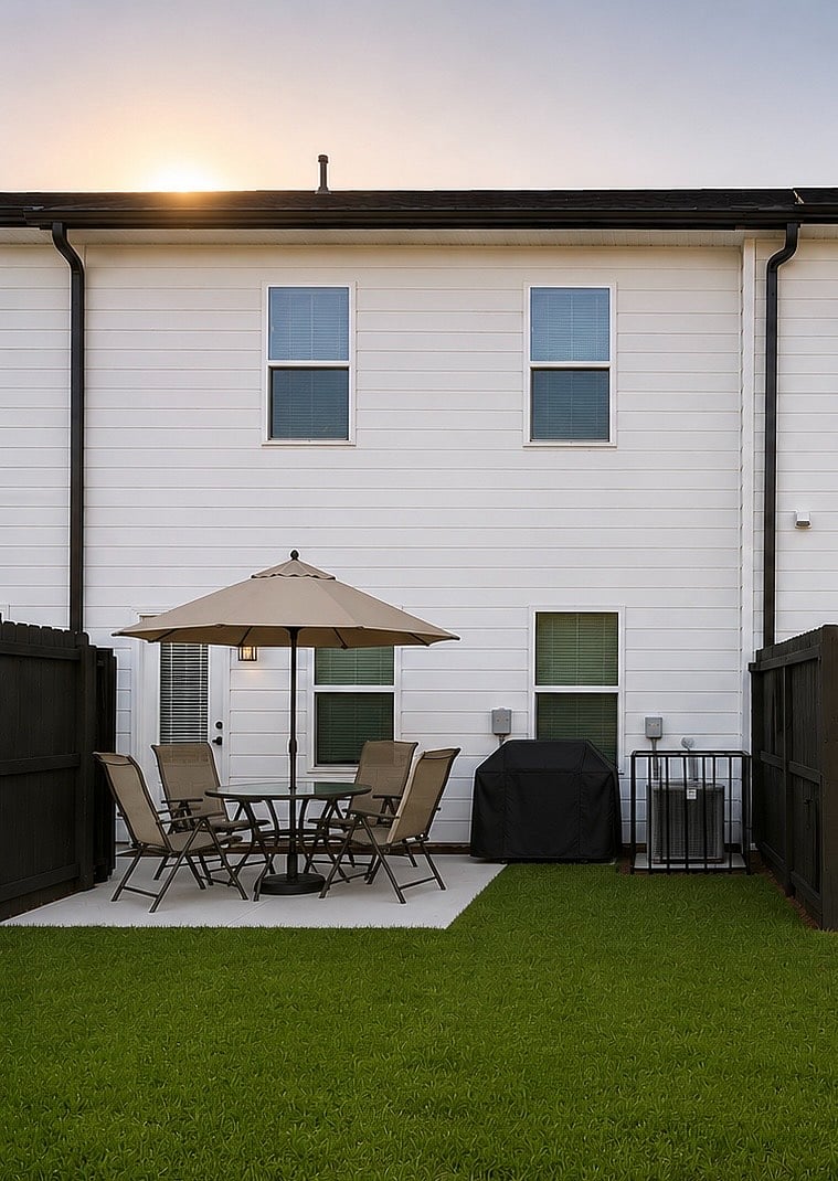 Outdoor space is not fenced at this time, however, this area is private and shares a space with neighboring short term rental property. We ask that you pick up any animal droppings and dispose in property bins.