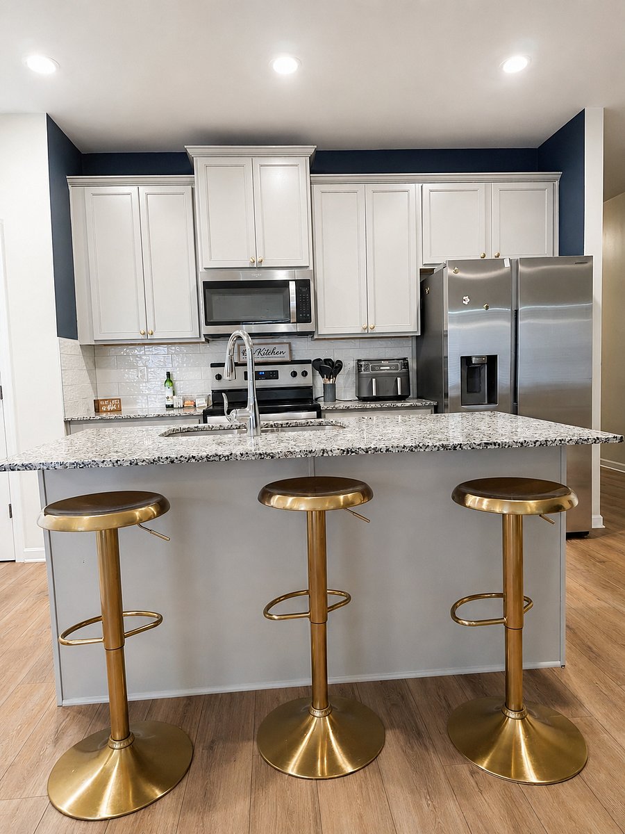 full kitchen with pantry. (coffee maker, tea maker, air fryer, microwave, dishwasher, fridge with ice maker, kitchen utensils and supplies (pots, pans, etc).