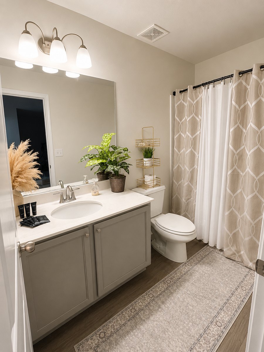 2nd floor shared bathroom with tub and shower
