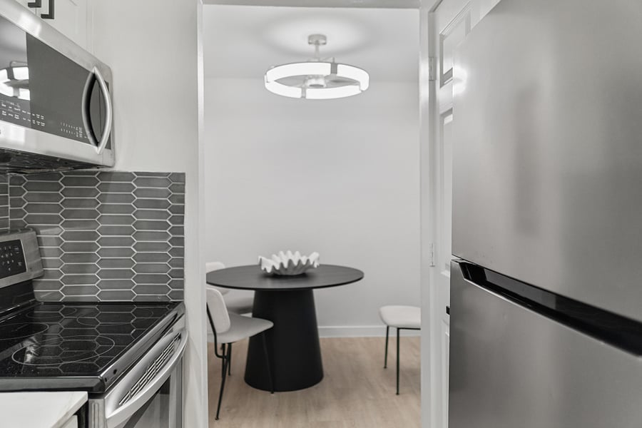 The kitchen flows with the dining area, making serving meals a breeze.