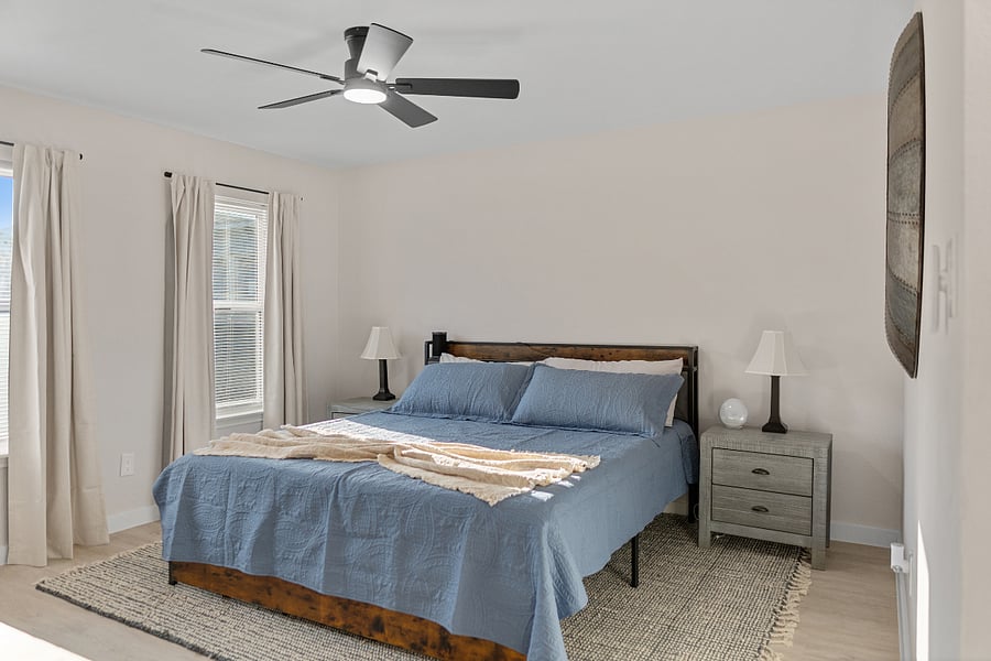 Get a good night's rest in this brand new comfortable King bed. Extra pillows & sheets are in the closet.