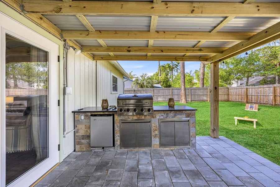 Designed with accessibility in mind, the raised paver patio creates an easy, step-free flow from indoors to outdoors.