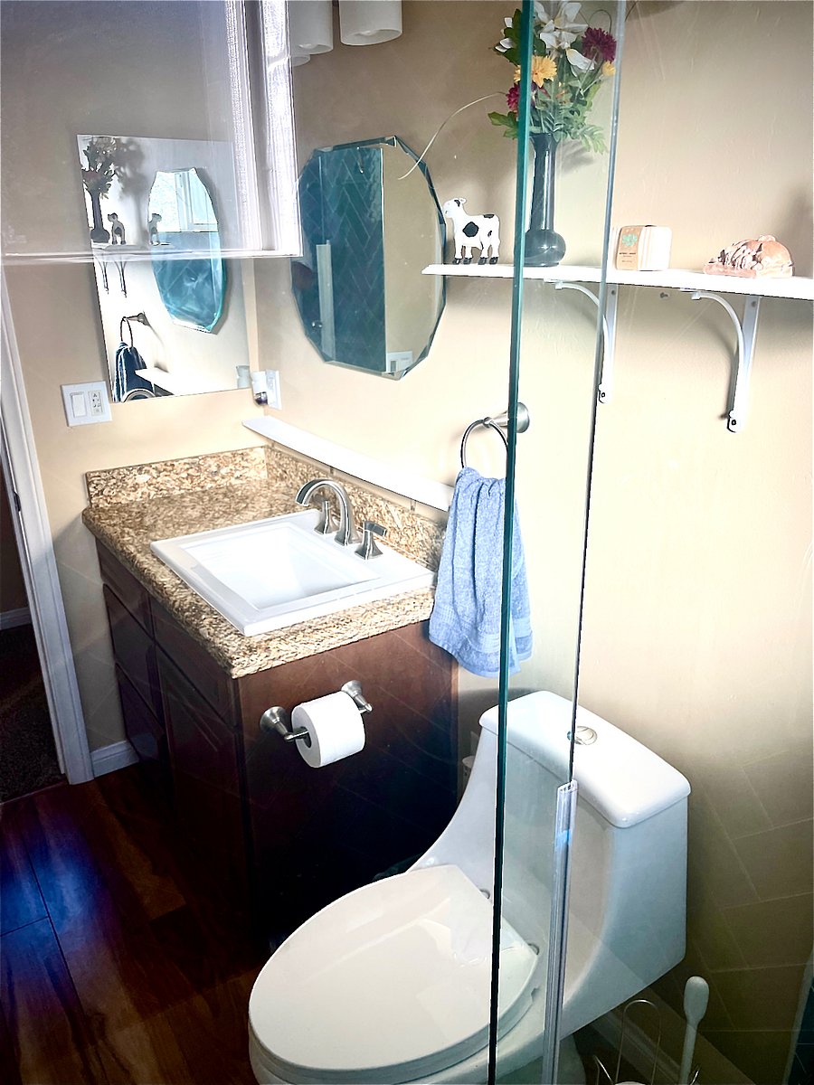 POV from inside of shower, looking out. Entire space is No Smoking and ready for turnkey start. With a strong and solid WIFI.