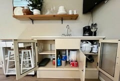 Kitchenette Includes Room for Pantry Items and Your Own Cooking Items