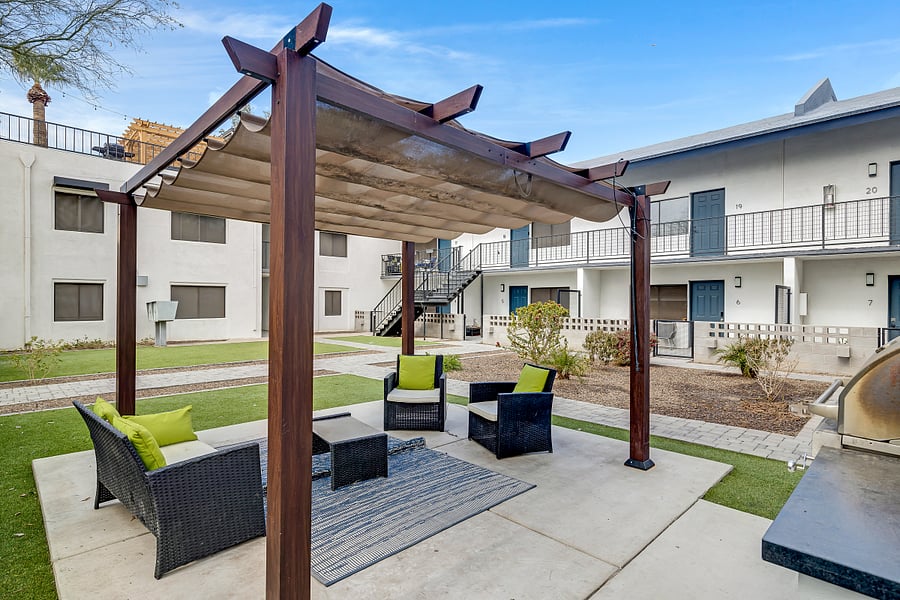 Grill and outdoor seating area 