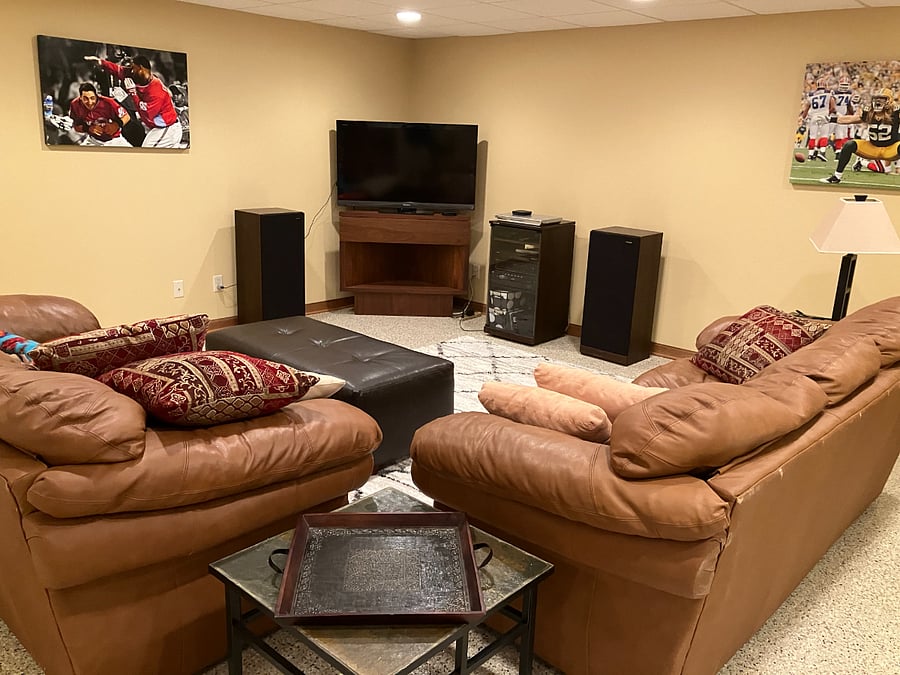 finished basement TV area with smart TV