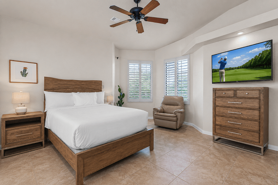 Rest easy in our serene, designer-inspired bedroom mini-suite with premium bedding.