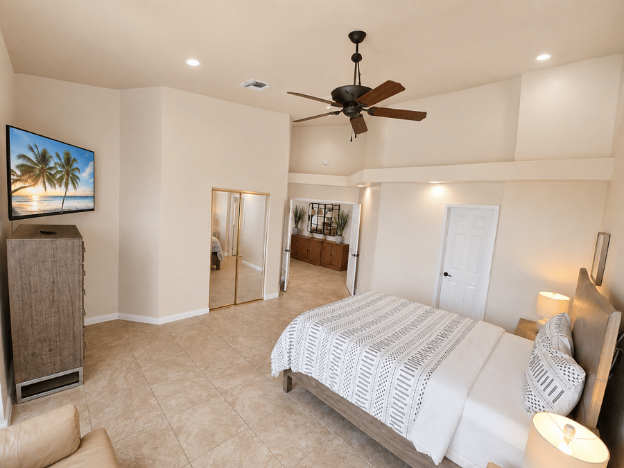 Rest easy in our serene, designer-inspired bedroom mini-suite with premium bedding.
