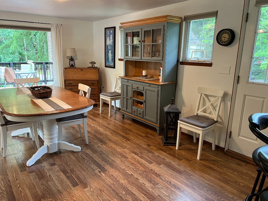 Large dining table, side hutch, and secretaries desk to stretch out your work and play