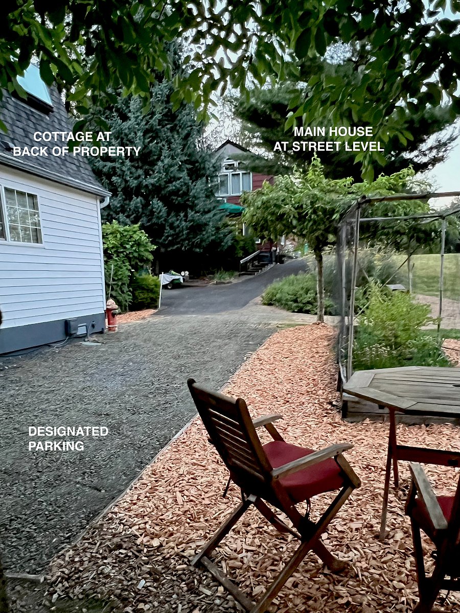 Cottage parking and vicinity to street and landlords main house