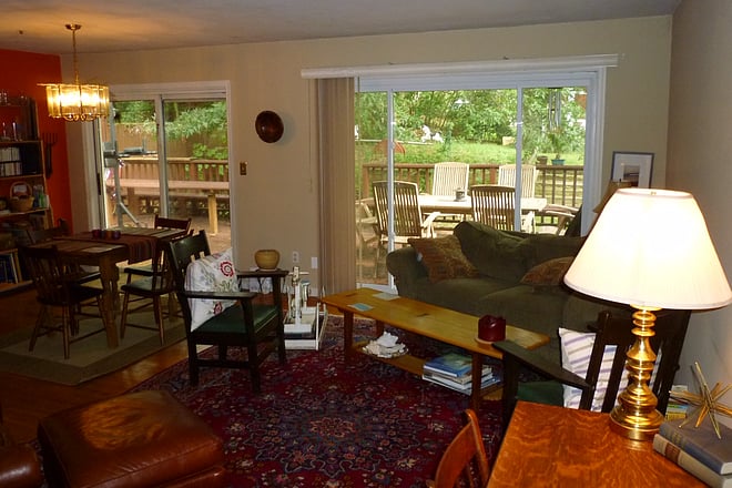Living room looking into backyard