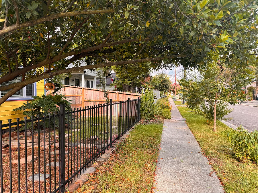 Sidewalk facing west.  Walk or run out with your dog or on your own.  The Heights Blvd running trail is less than a mile away.
