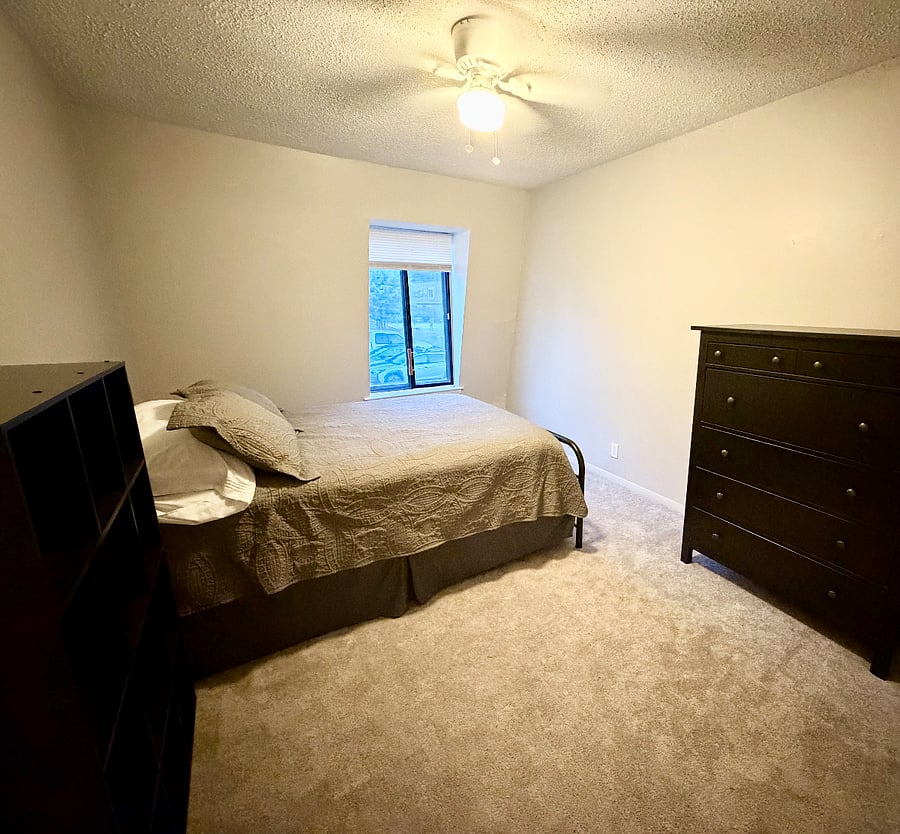 Bedroom #2 with queen bed, view from doorway