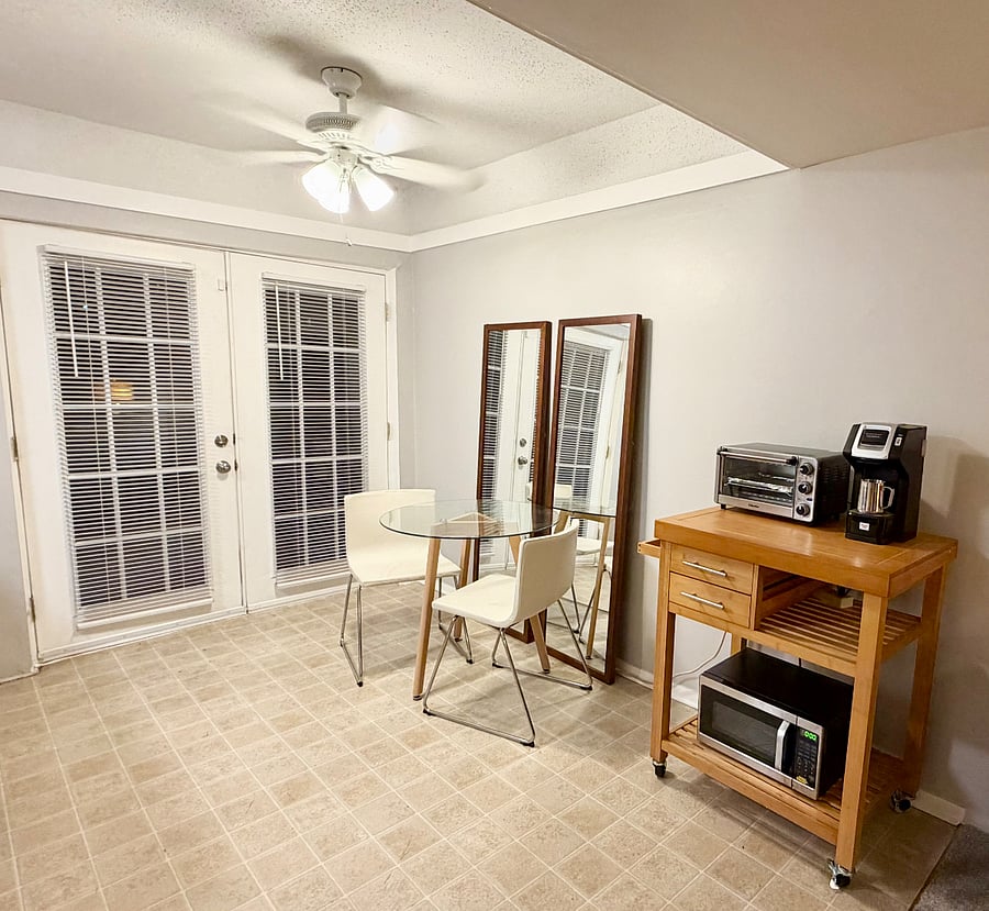 Kitchen dining area, view from living room