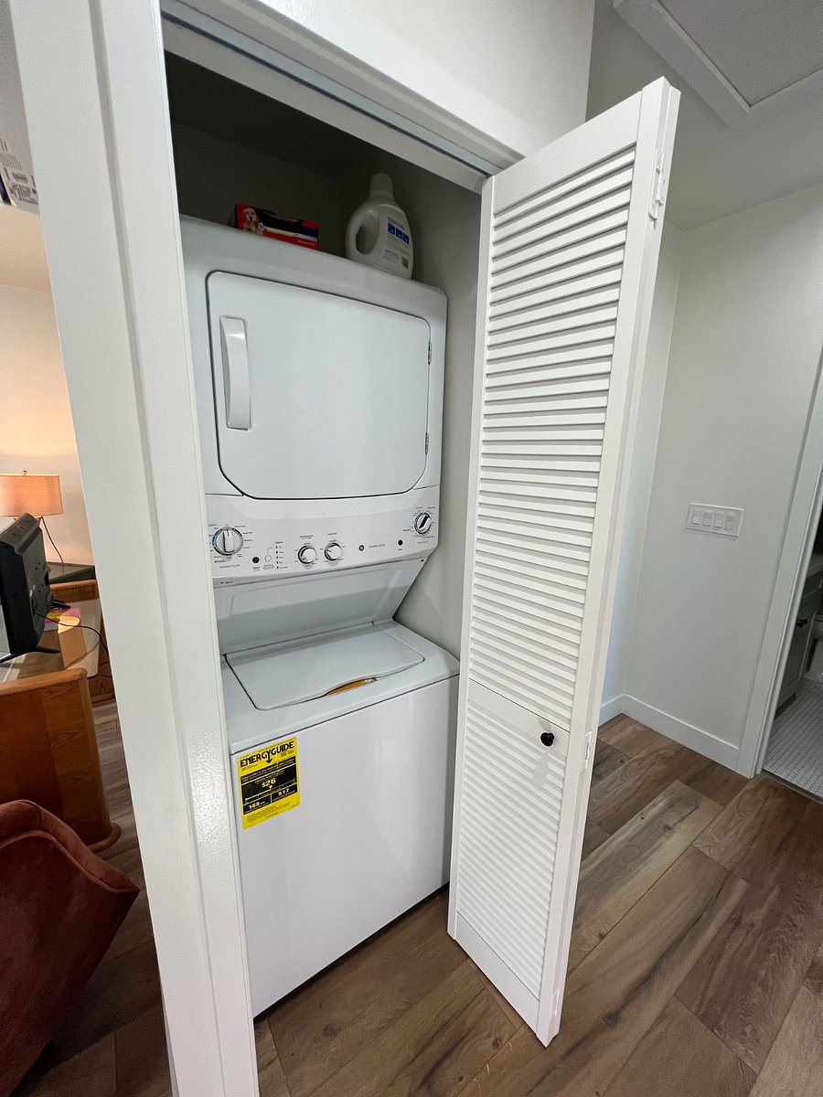 In-unit high-efficiency stacked washer and dryer.