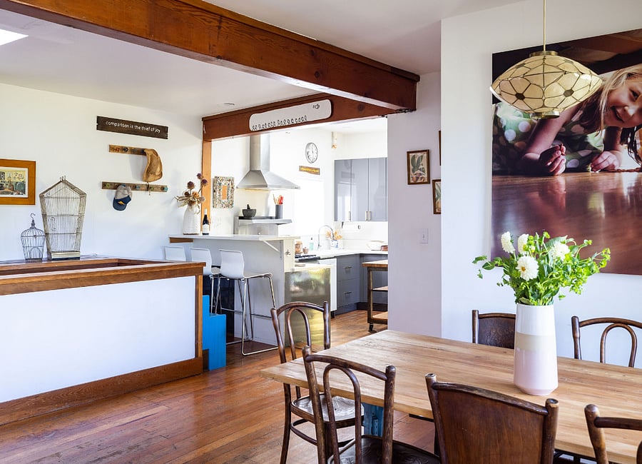 View from living room into kitchen